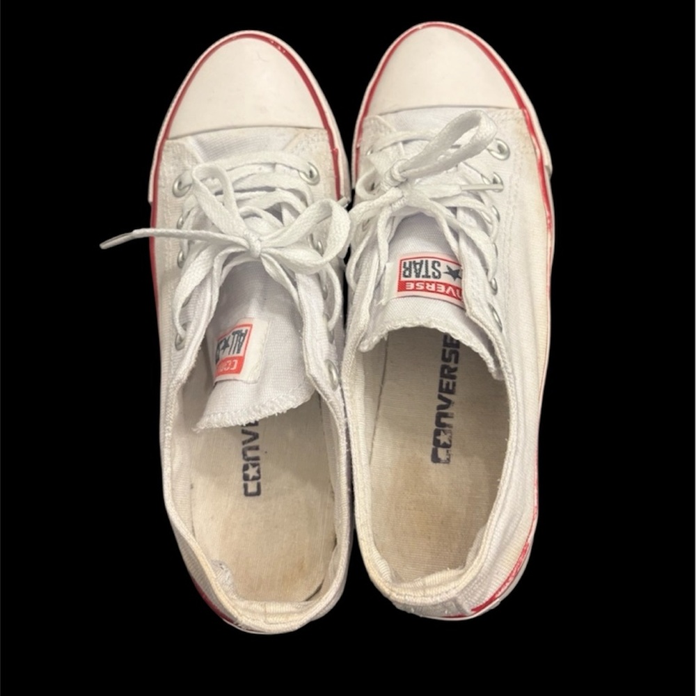 Converse All Stars Low Top White Canvas Sneakers with Red Trim